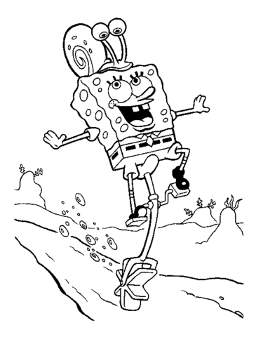 Gary the snail is on the head of spongebob coloring page free printable coloring pages