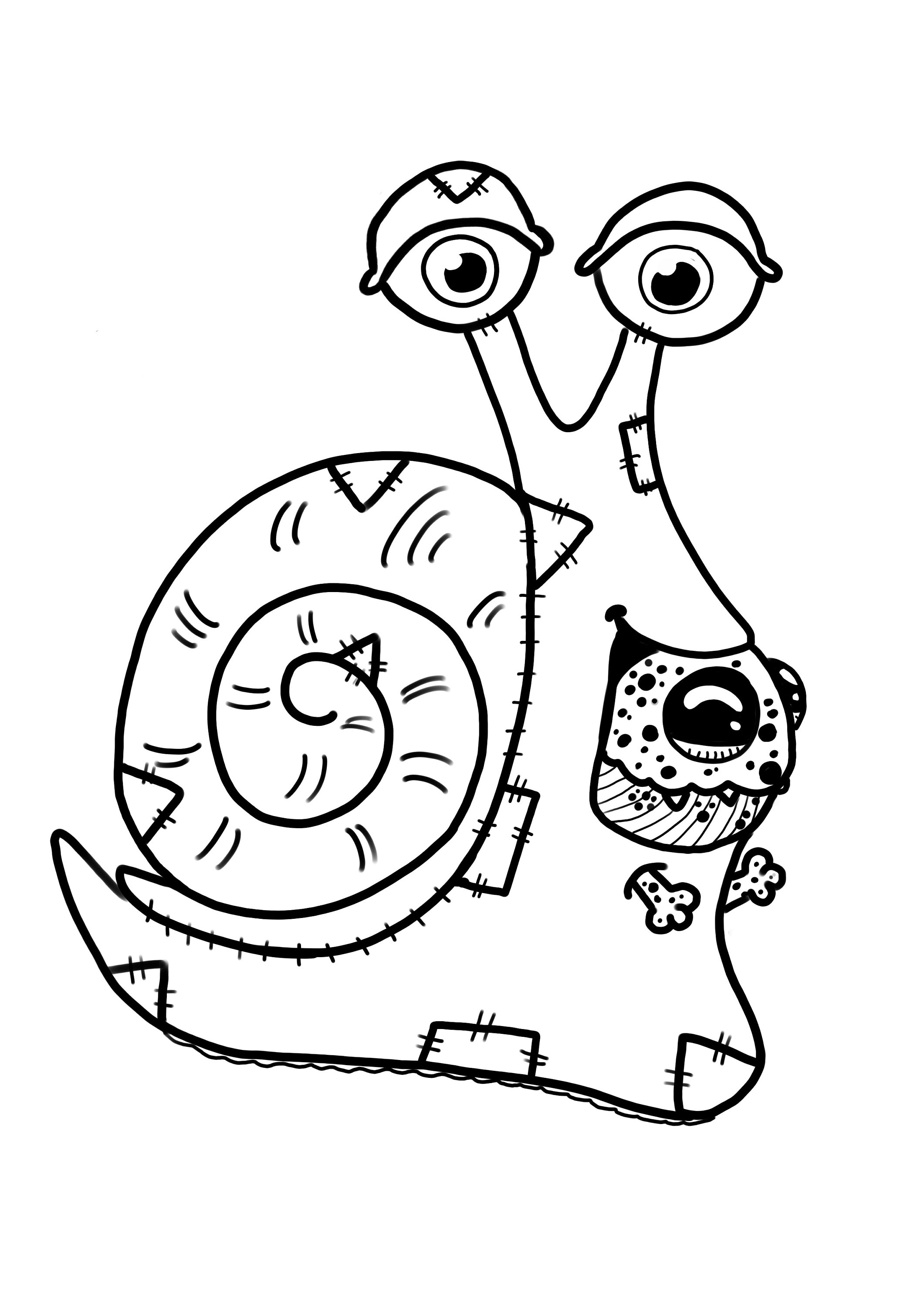 Printable downloadable coloring page wobblins monster snail