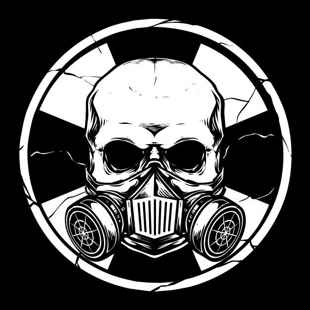 Premium vector skull with gas mask and bio hazard sign background gas mask gas mask art hazard sign