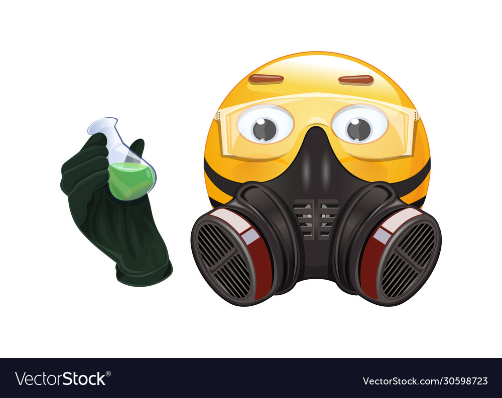 Emoji in a respirator and protection glasses vector image