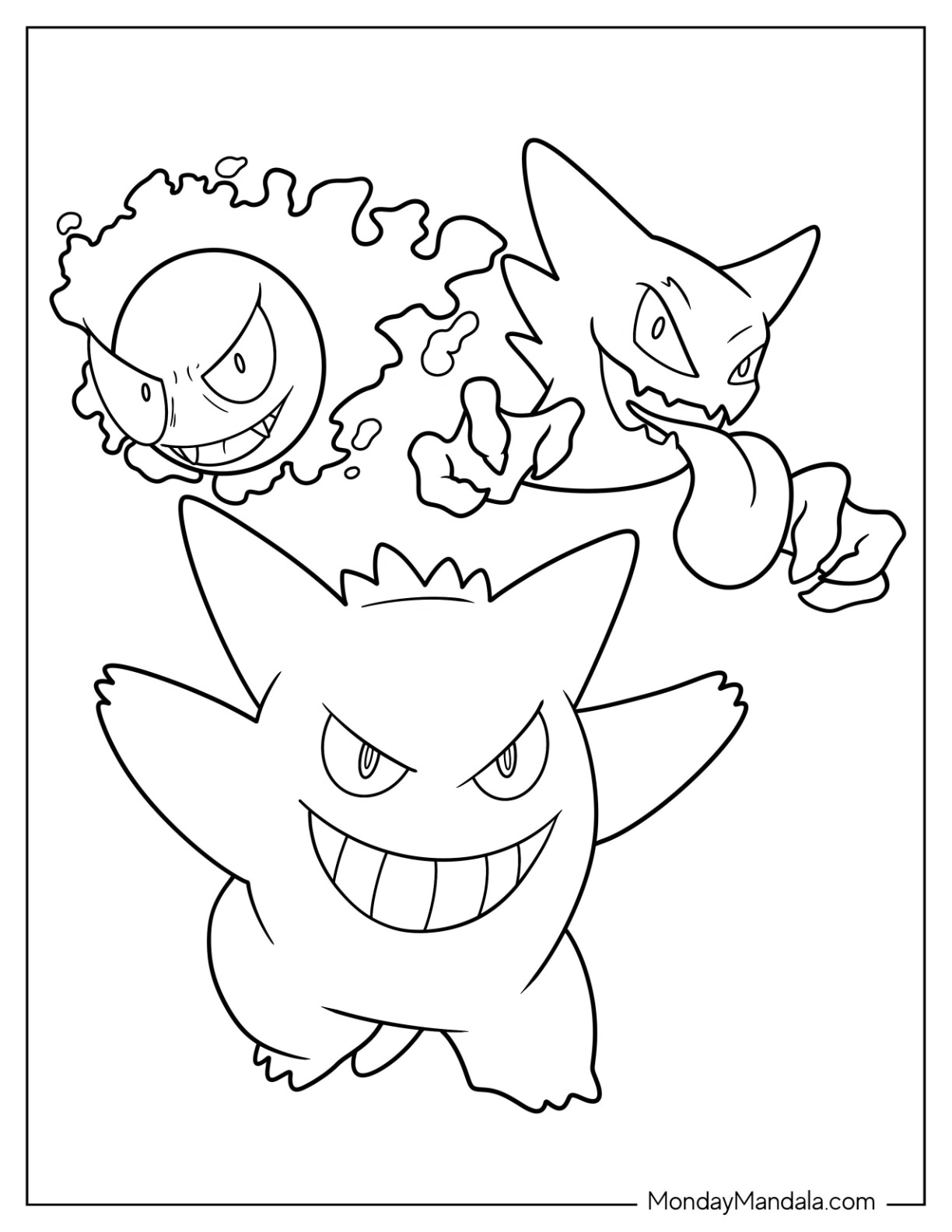 Gengar coloring pages free pdf printables