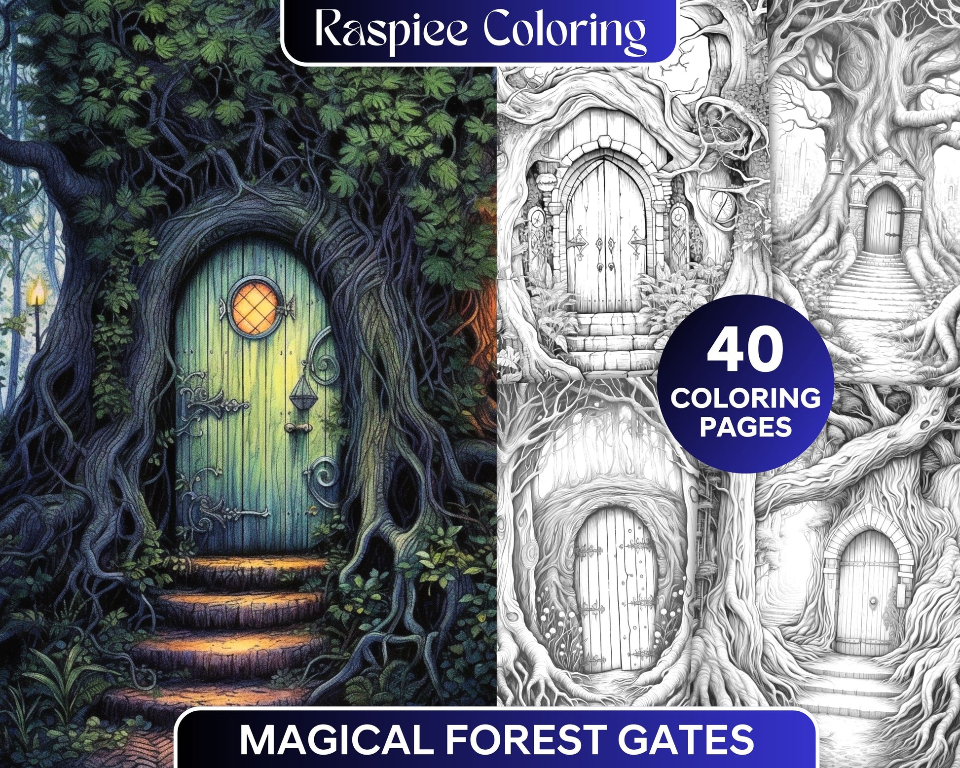 Magical forest gates grayscale coloring pages printable for adults â coloring