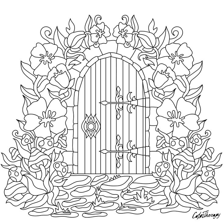 Garden gate door flowers to color with color therapy httpwwwapplecomgte colortherapyapp câ mandala coloring pages cute coloring pages coloring books