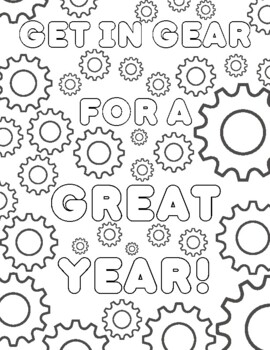 Get in gear for a great year coloring page by engineering with emily