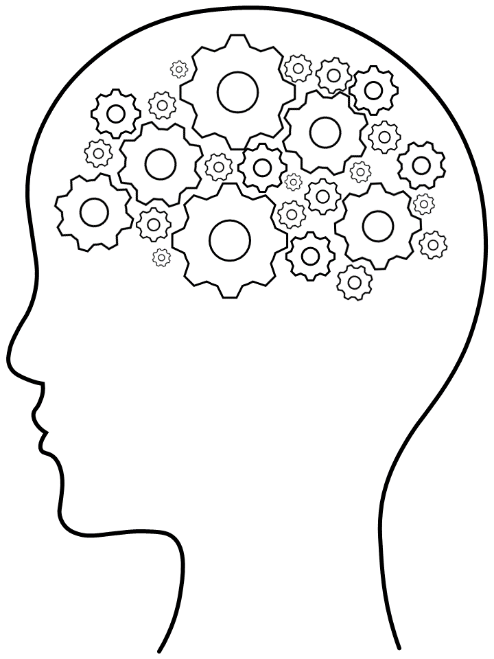 Printable coloring page brain of gears