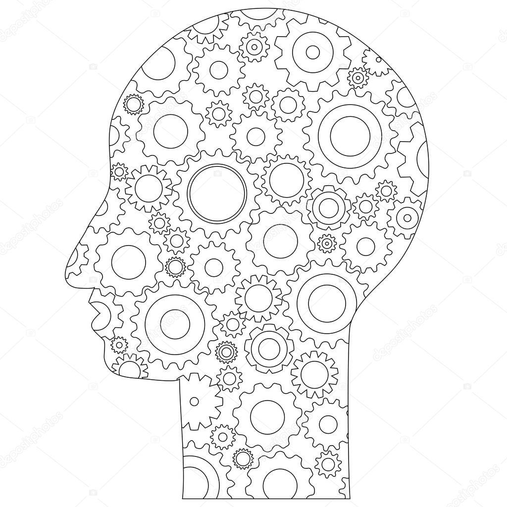 Gears spinning in head coloring page stock illustration by smk