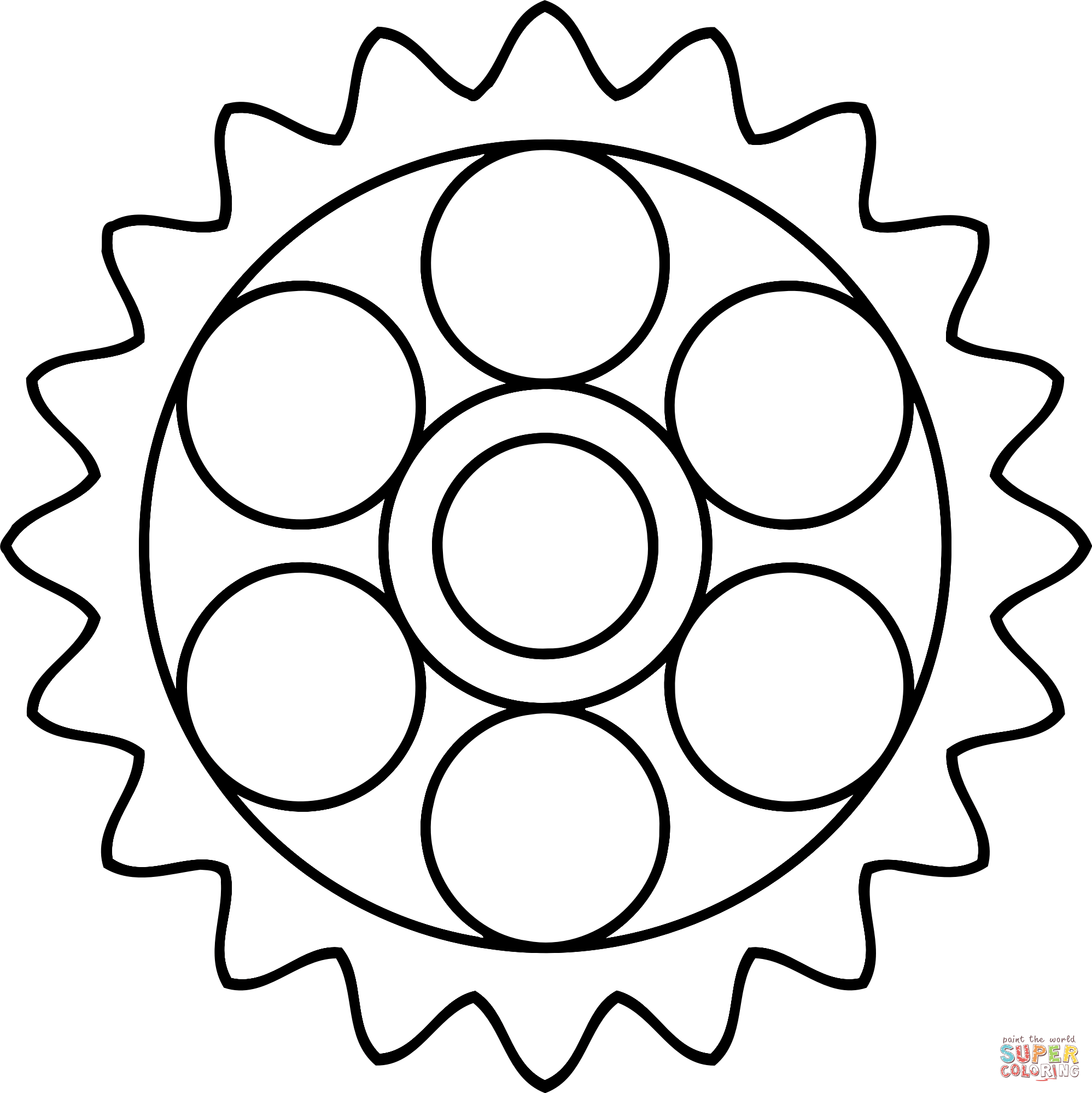 Tooth gear with circular holes coloring page free printable coloring pages