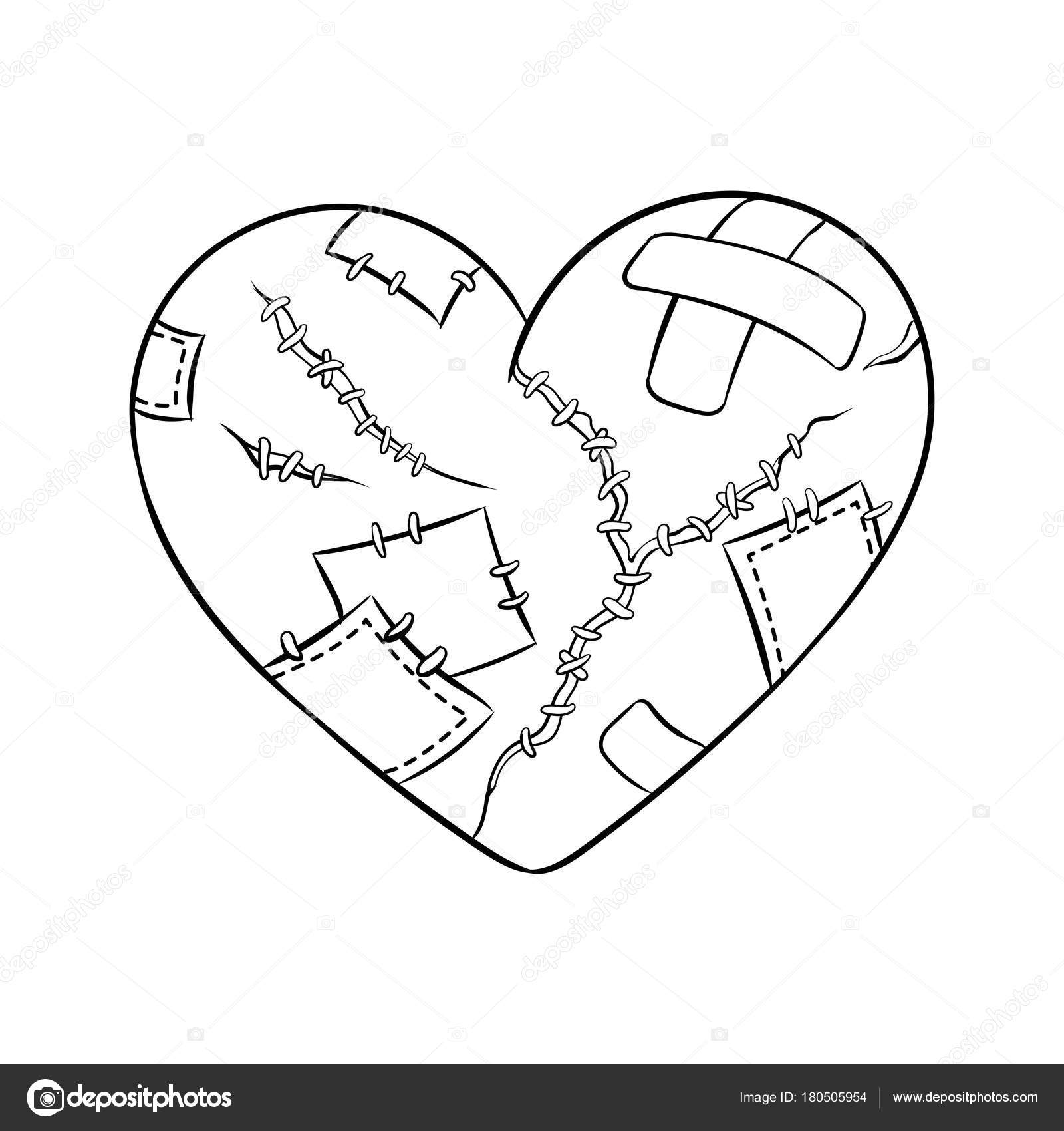 Metapher gebrochenes herz malbuch vektor stock