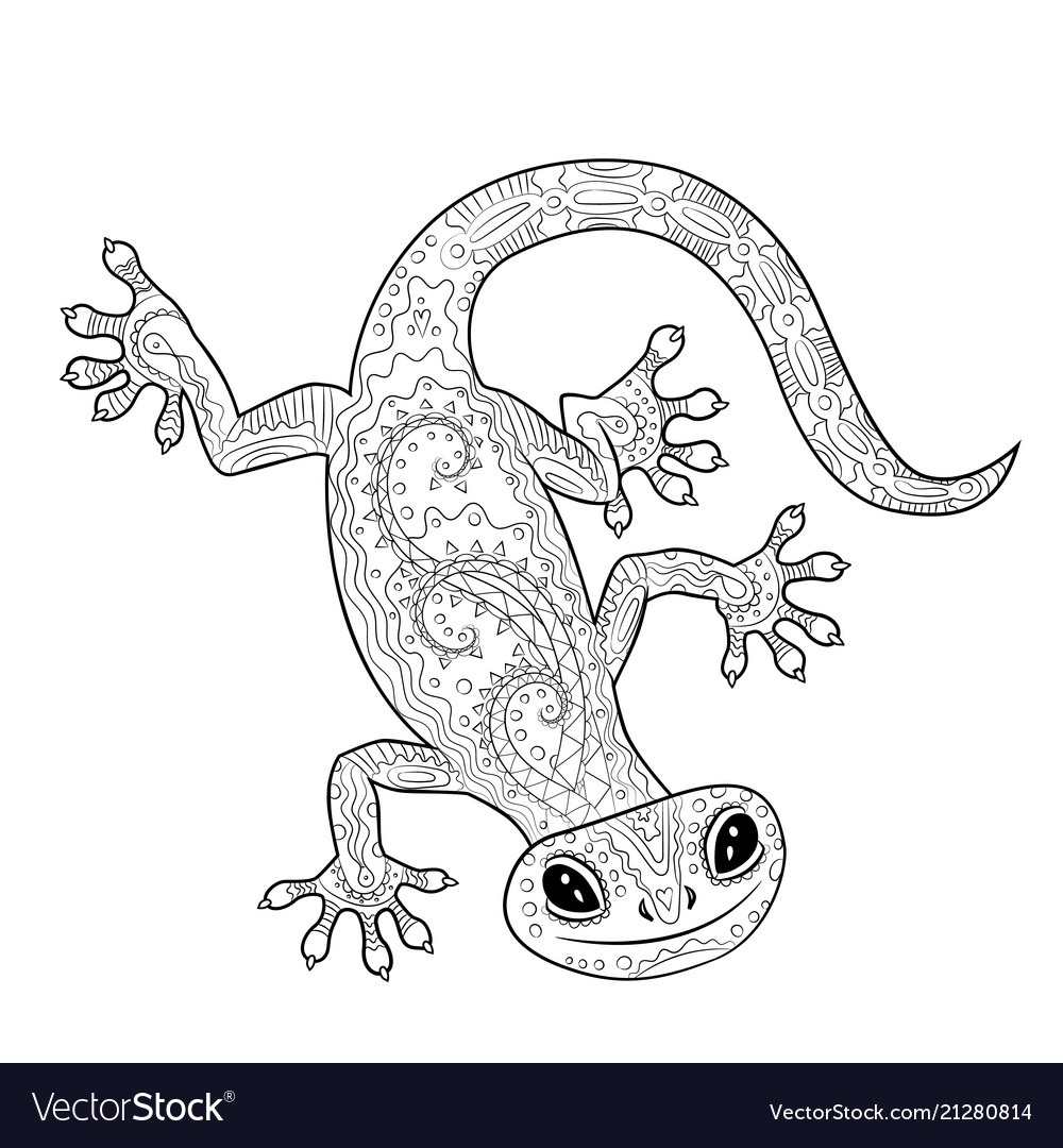 Coloring page with gecko in entangle style vector image