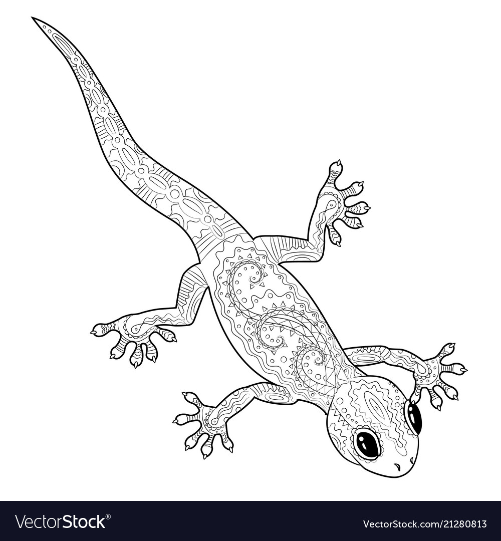 Coloring page with gecko in entangle style vector image