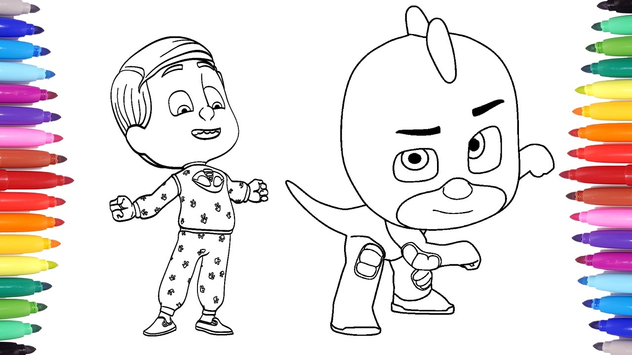 Pj masks coloring pages for kids greg transforms into gekko art colours for children