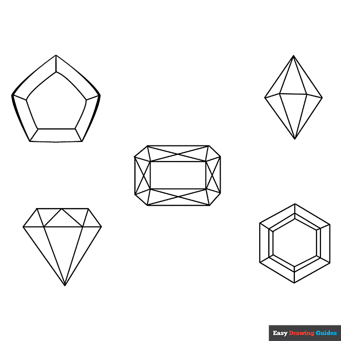 Gems coloring page easy drawing guides