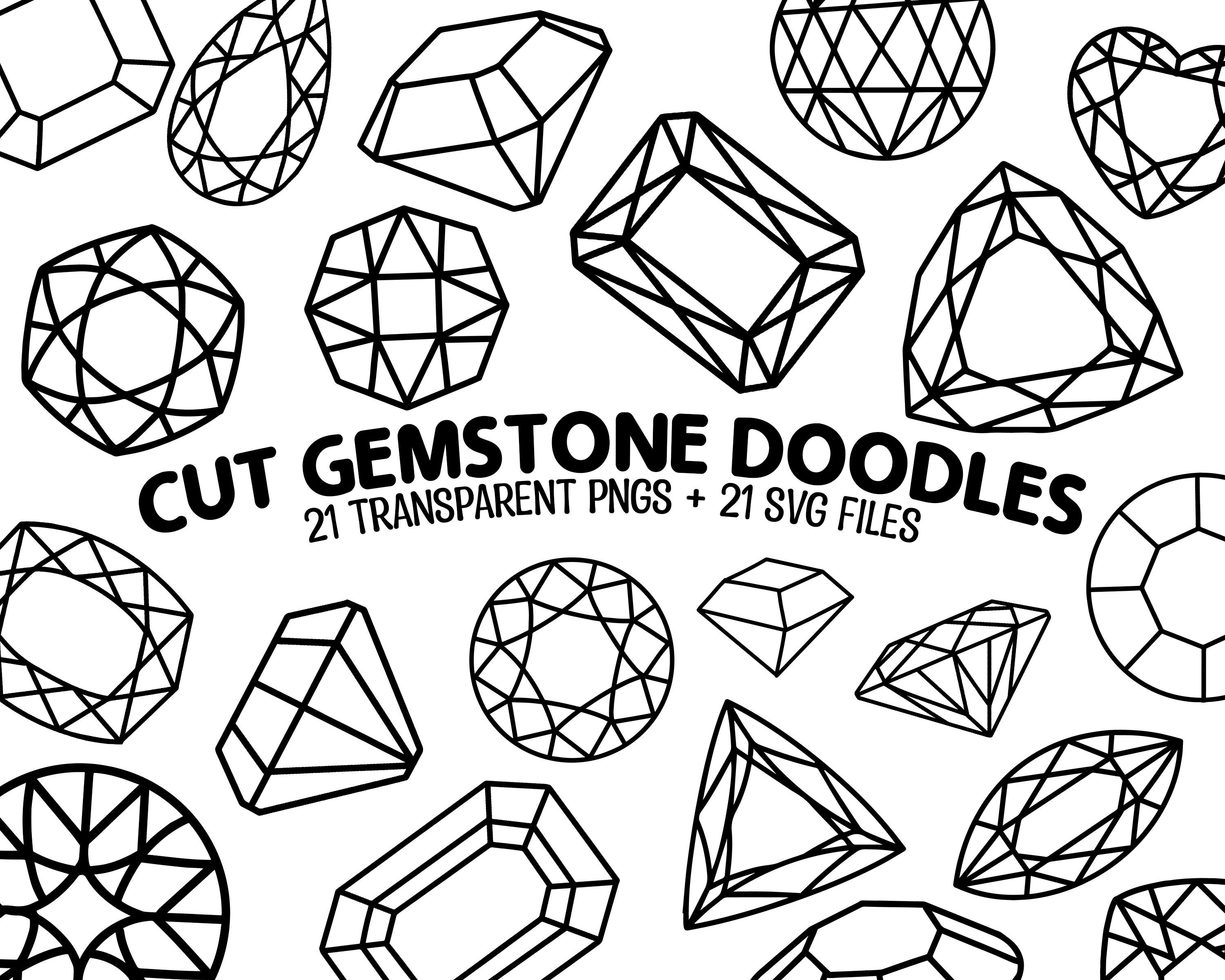 Cut gemstone doodle graphics line art for coloring book svg vector files instant download sublimation personal mercial