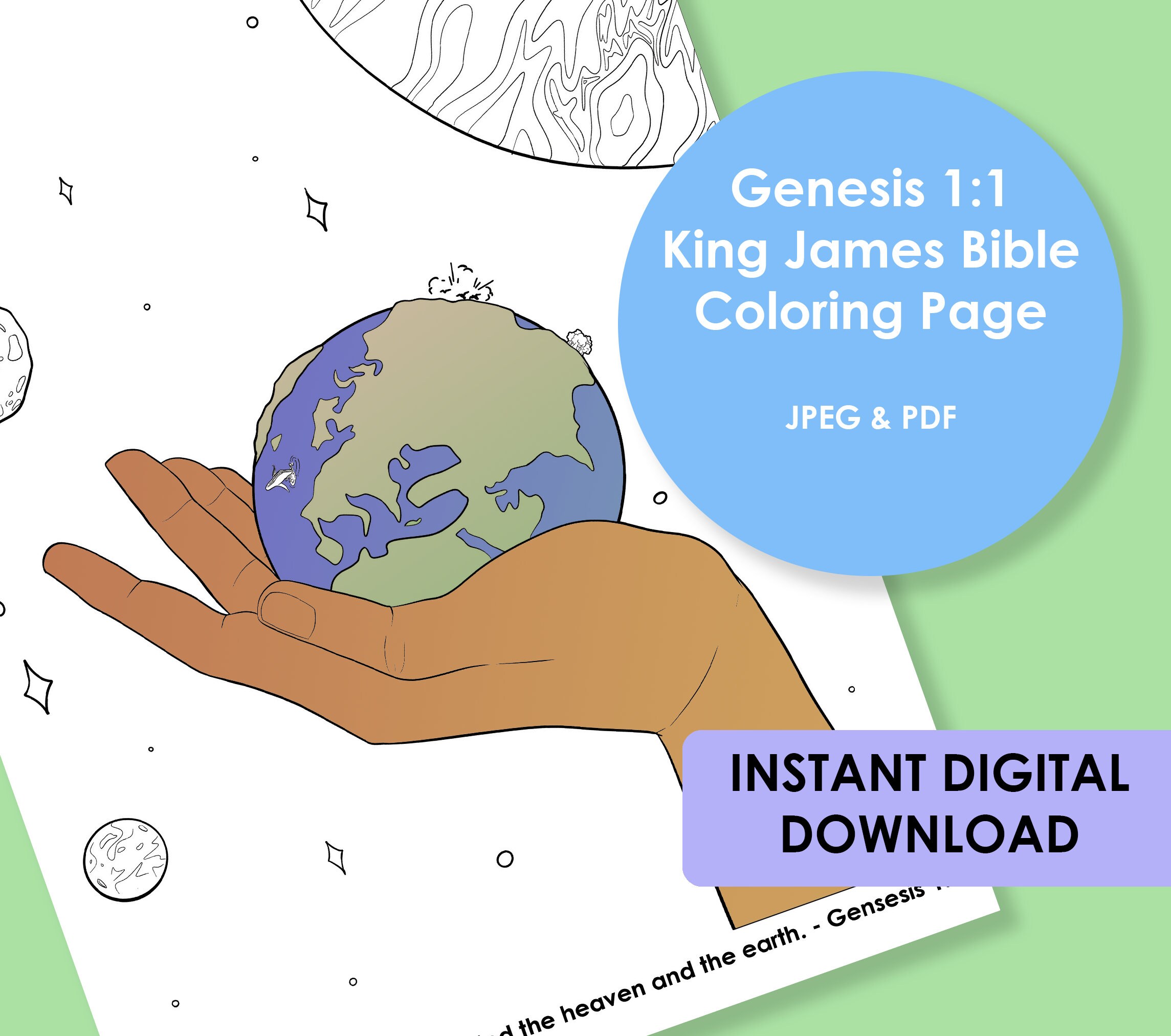 Genesis creation heaven and earth king james bible scripture coloring page download printable