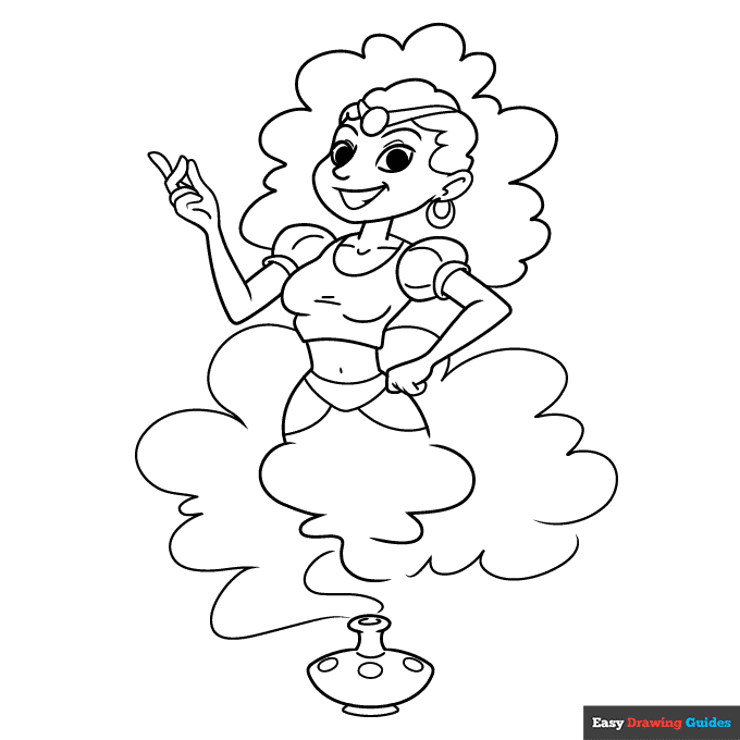 Female genie coloring page easy drawing guides