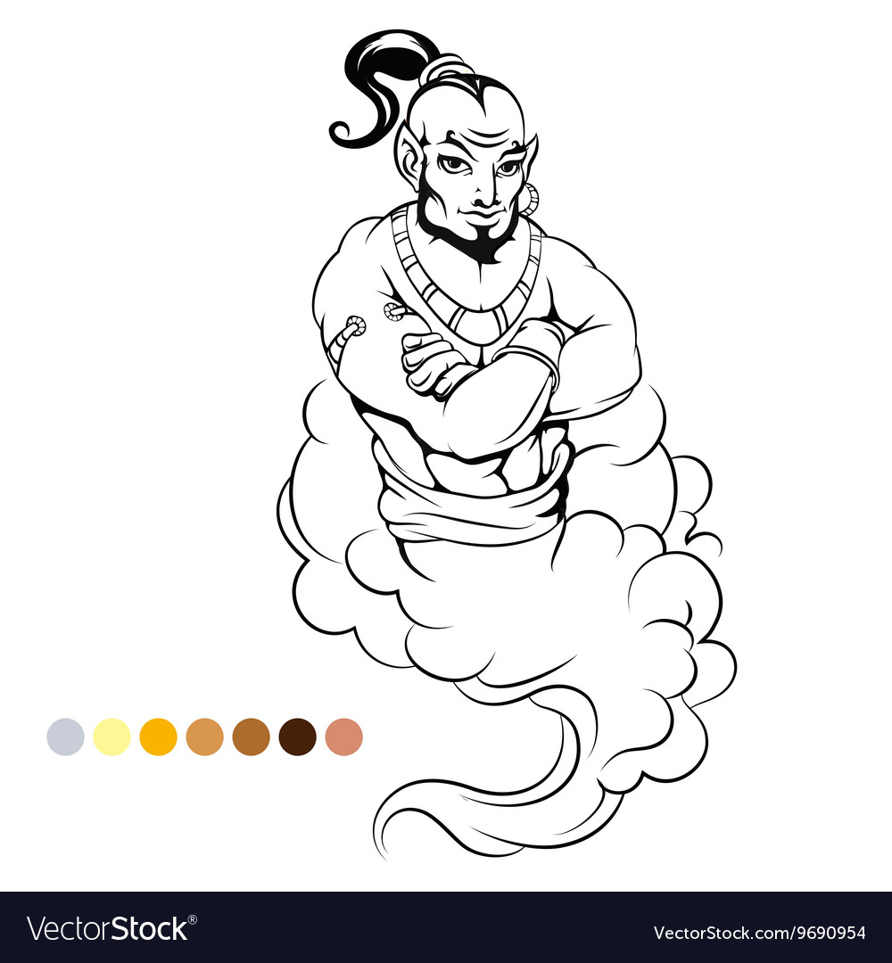 Coloring page genie and color samples royalty free vector