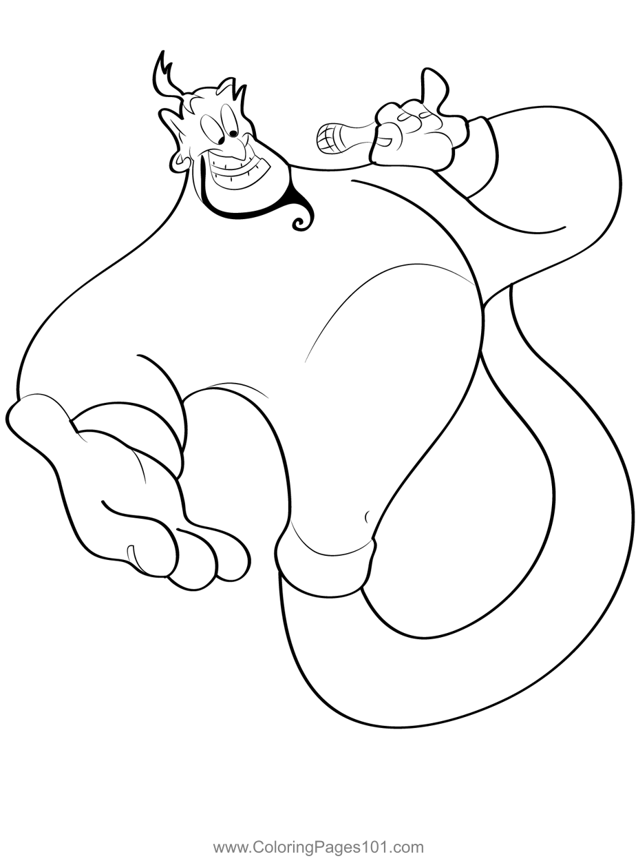 Smiling genie coloring page for kids