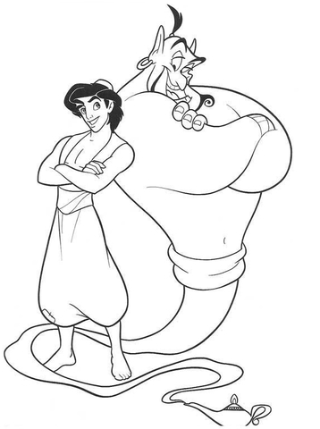 Genie and aladdin coloring page free printable coloring pages