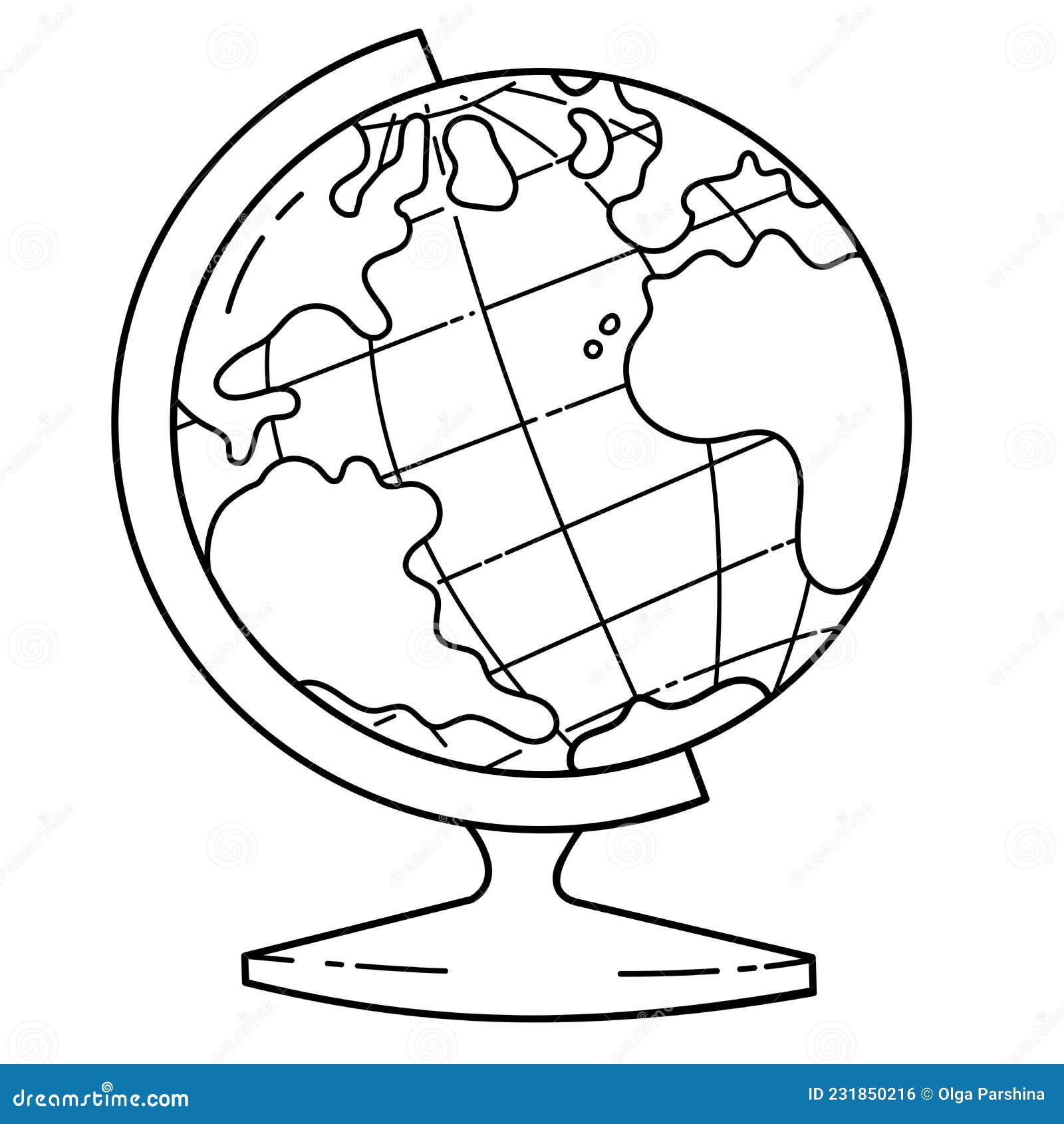 Coloring page outline of cartoon school globe geography and travel stock vector