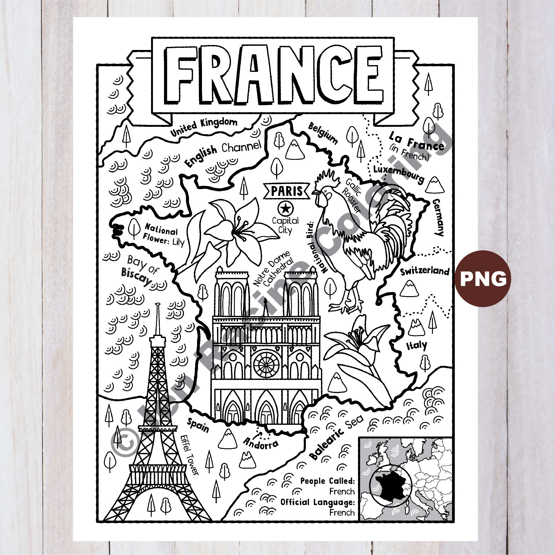 Francia dibujo para colorear geografãa de europa descargar digital dibujo para colorear