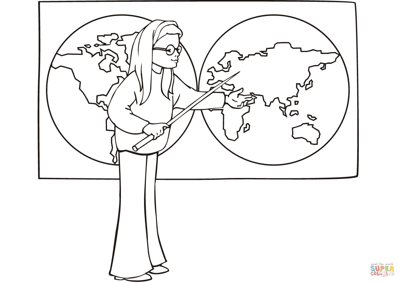 School girl on geography lesson coloring page free printable coloring pages