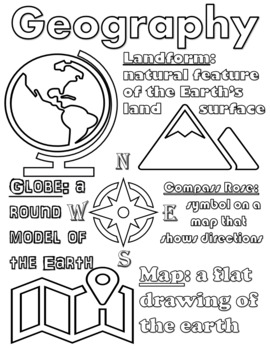 Geography terms coloring page doodle notes by civics studies tpt