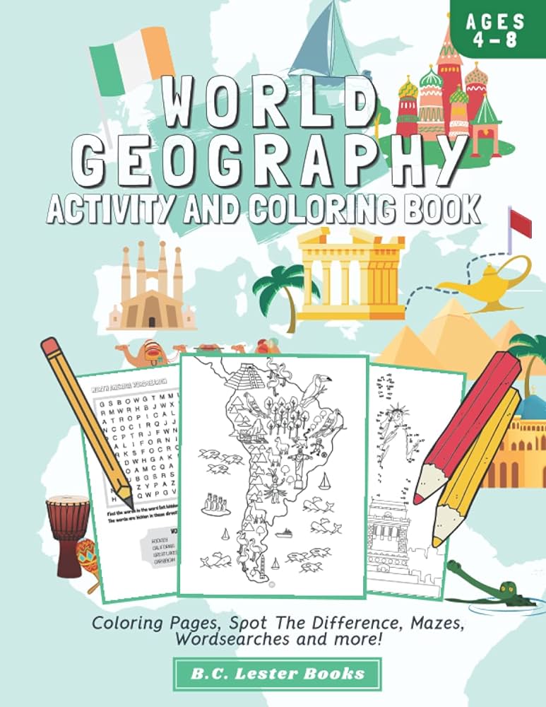 World geography activity and coloring book for kids aged