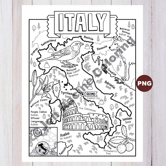 Italy coloring page geography of europe digital download coloring page