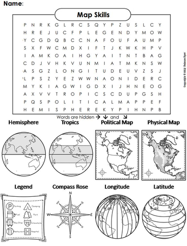 Map skills word search teaching resources