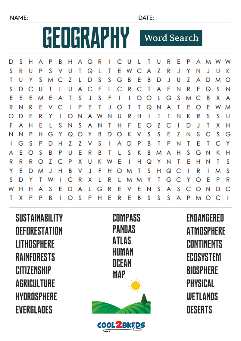 Printable geography word search