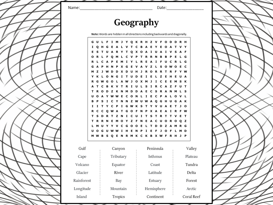 Geography word search puzzle worksheet activity teaching resources