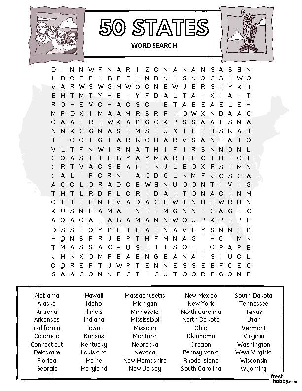 United states states word search puzzle intermediate difficulty