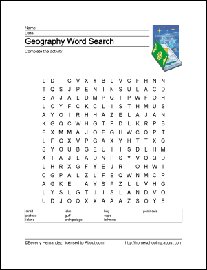 Geography wordsearch vocabulary crossword and more