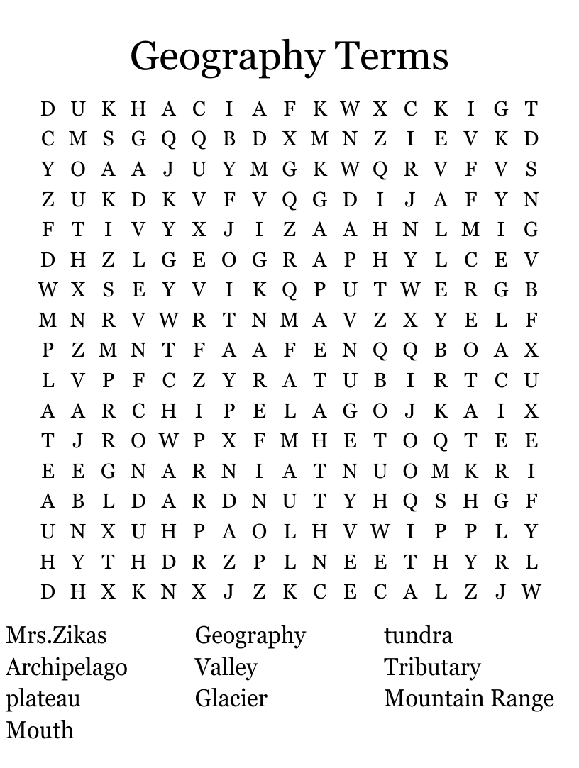 Geography terms word search