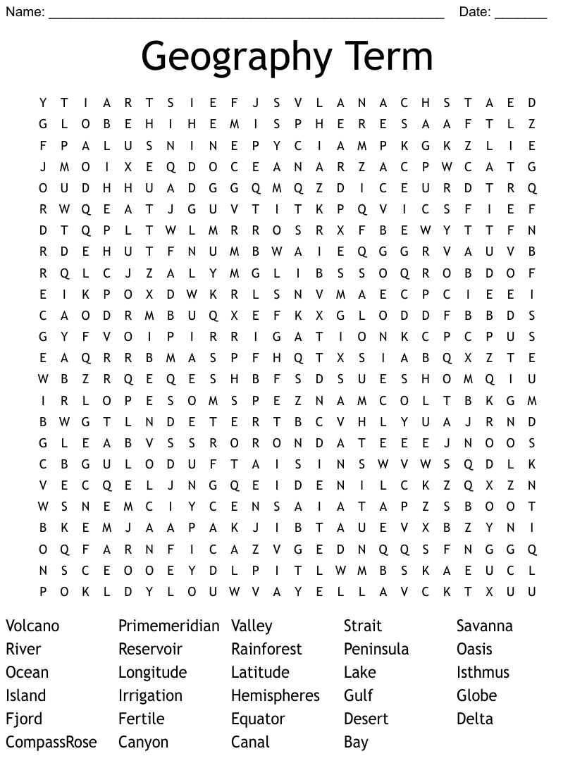 Geography term word search