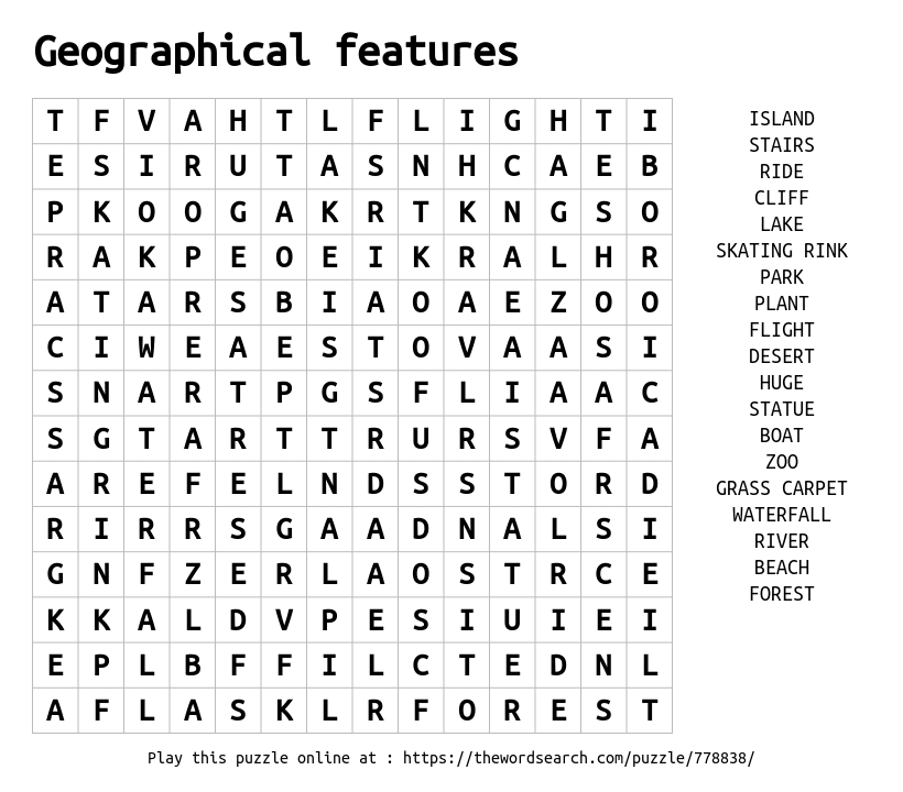 Download word search on geographical features