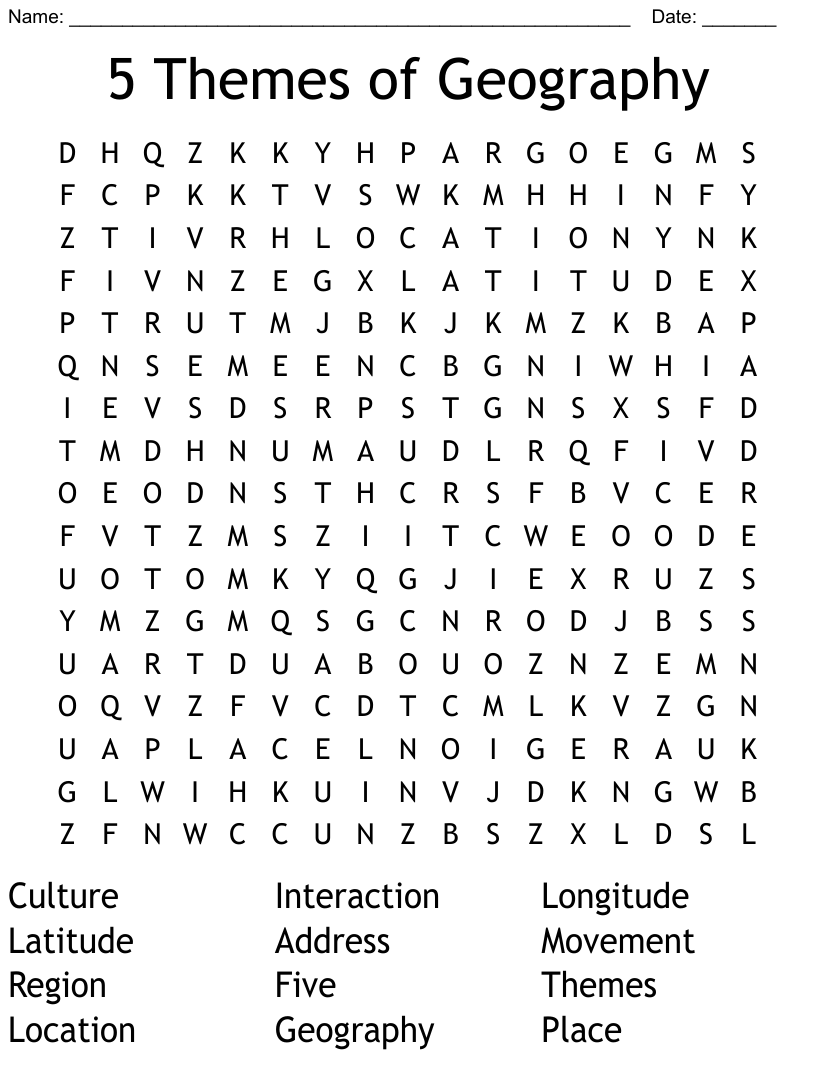 Themes of geography word search