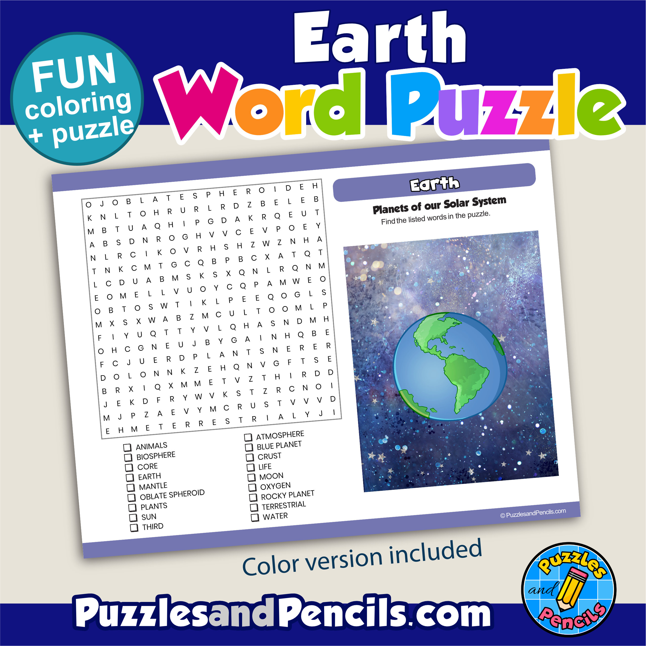 Earth word search puzzle activity page planets solar system wordsearch made by teachers