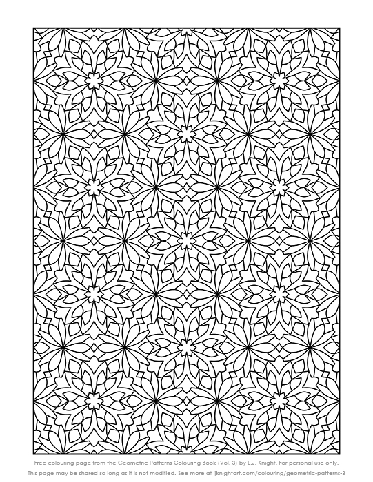 Free printable geometric pattern colouring page lj knight art