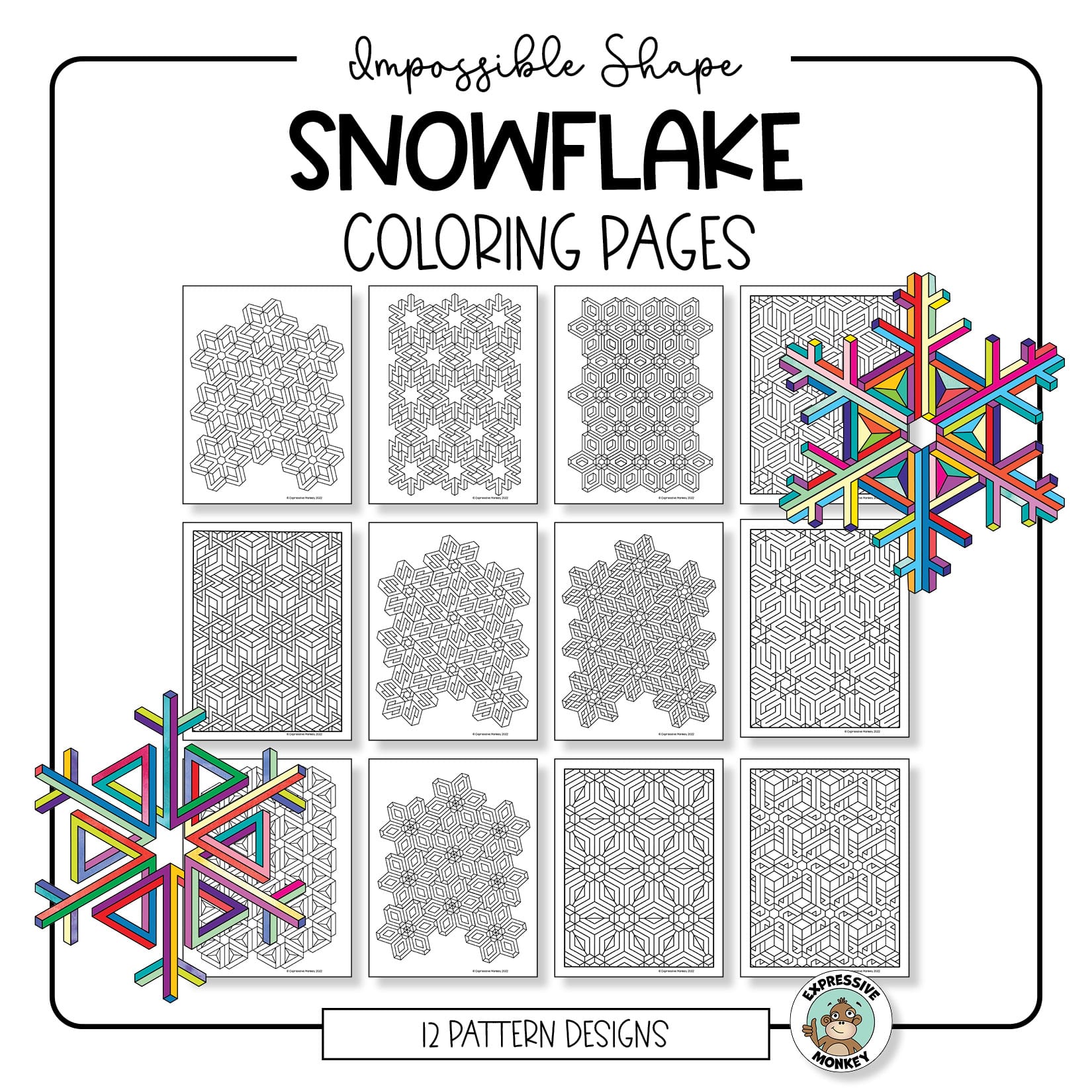 Op art snowflake coloring pages