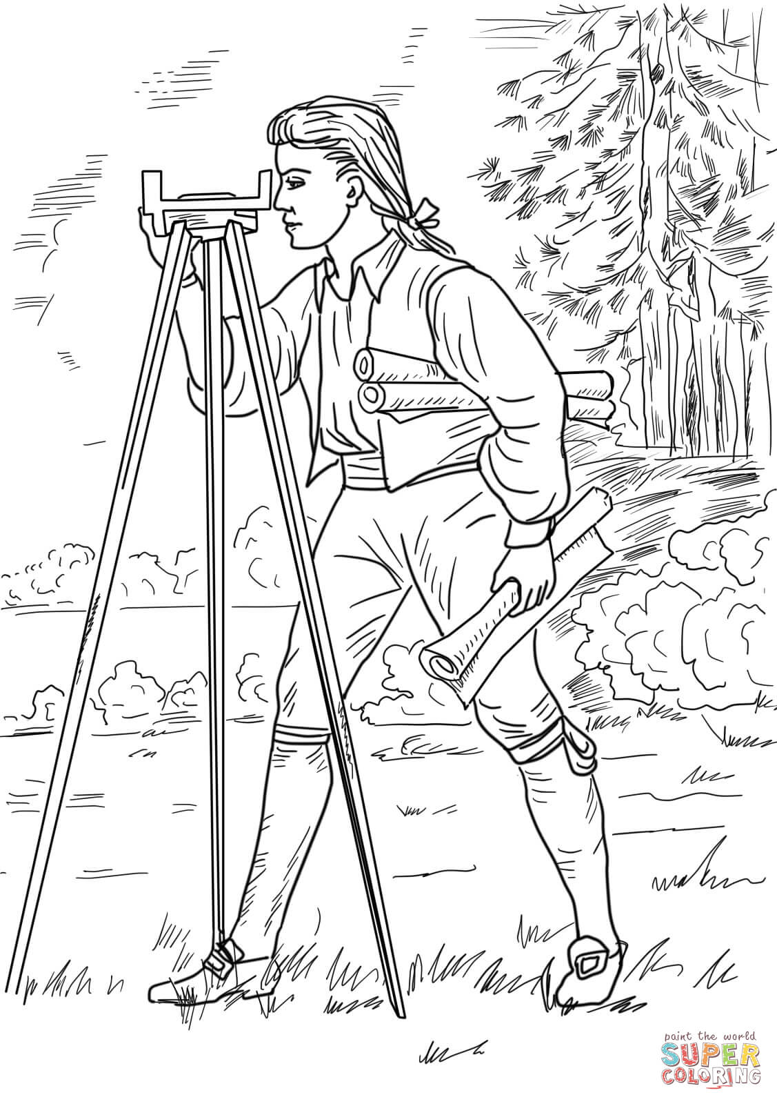 Young george washington surveyor and mapmaker coloring page free printable coloring pages