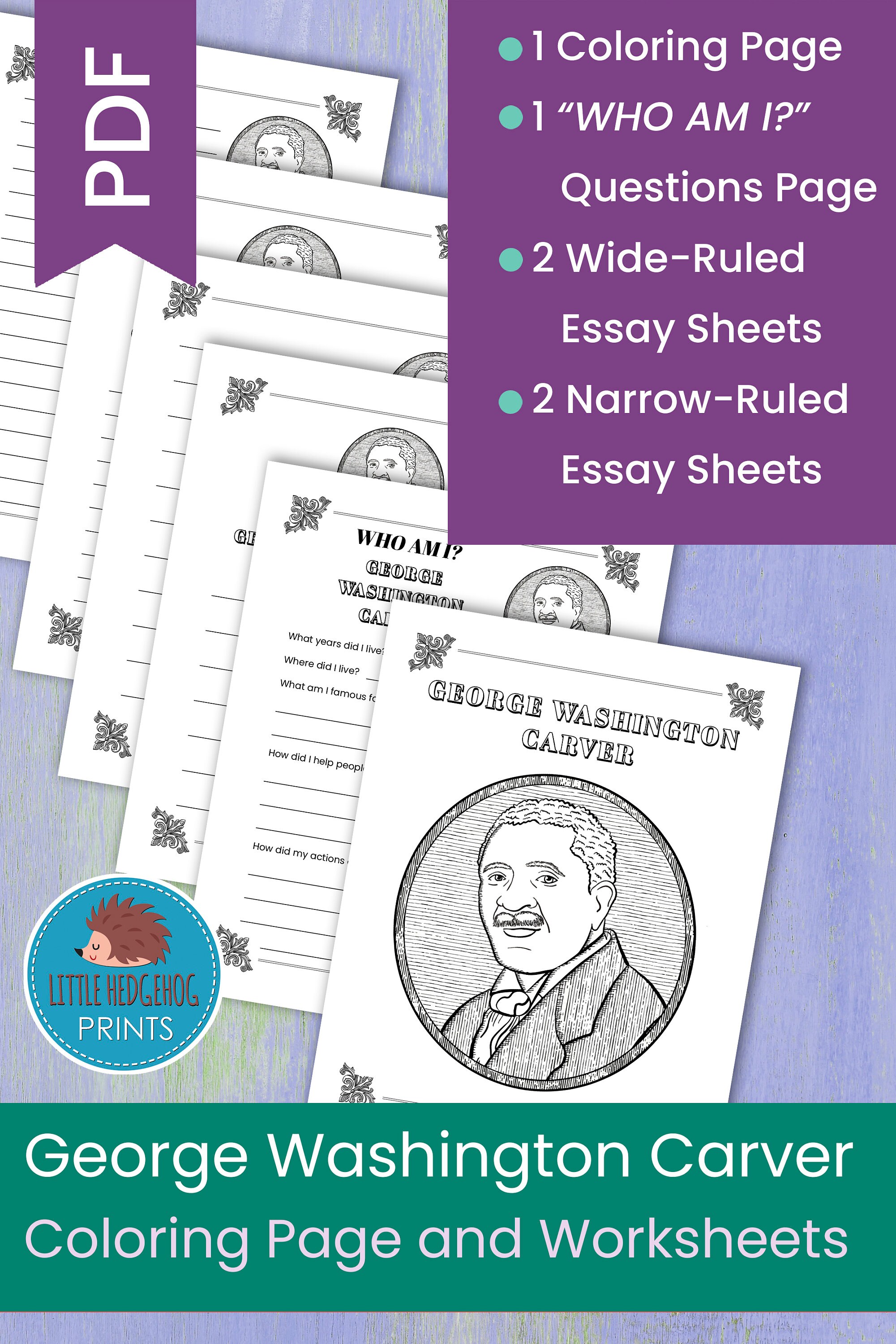 George washington carver coloring page and worksheets