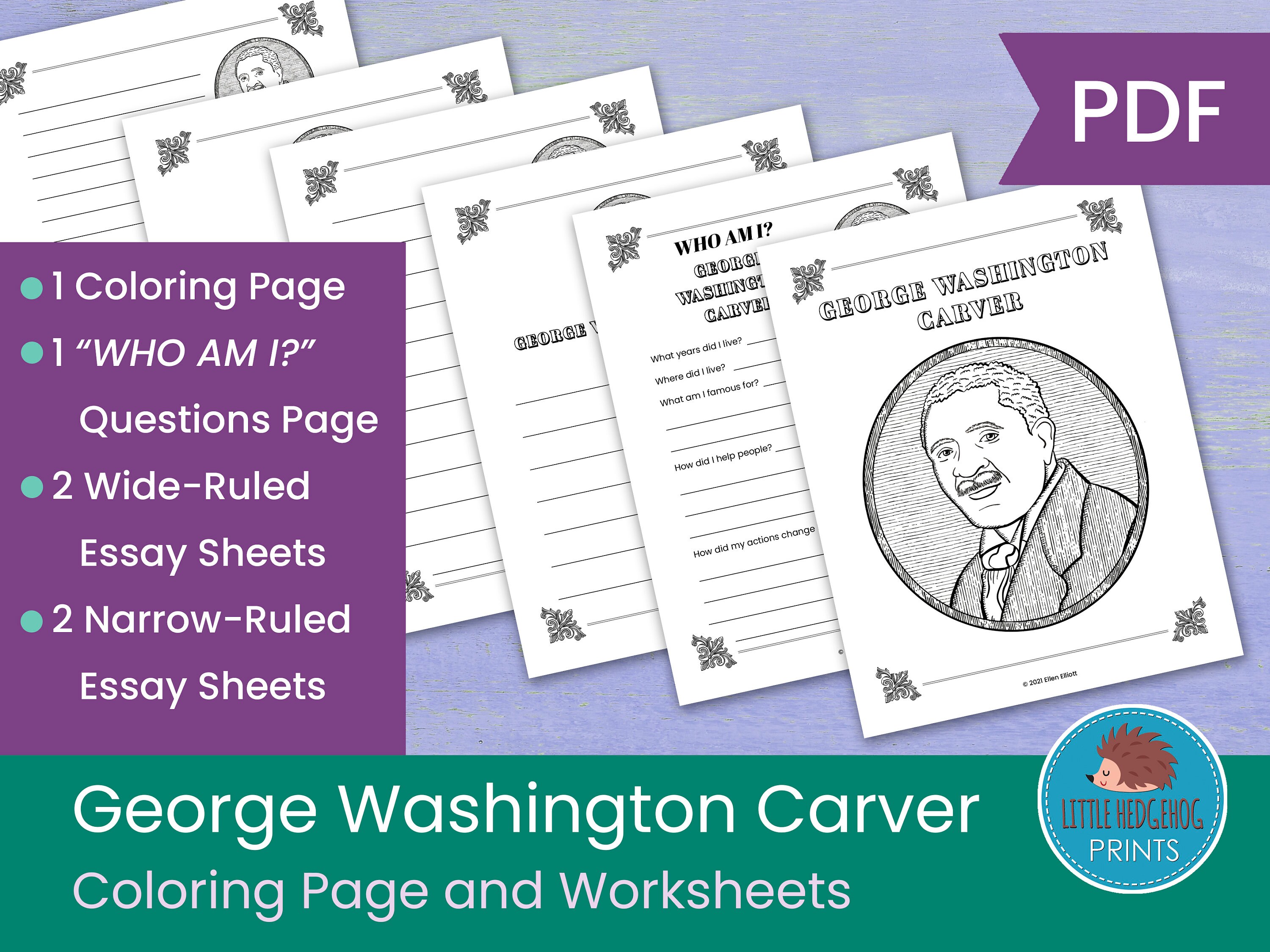 George washington carver coloring page and worksheets