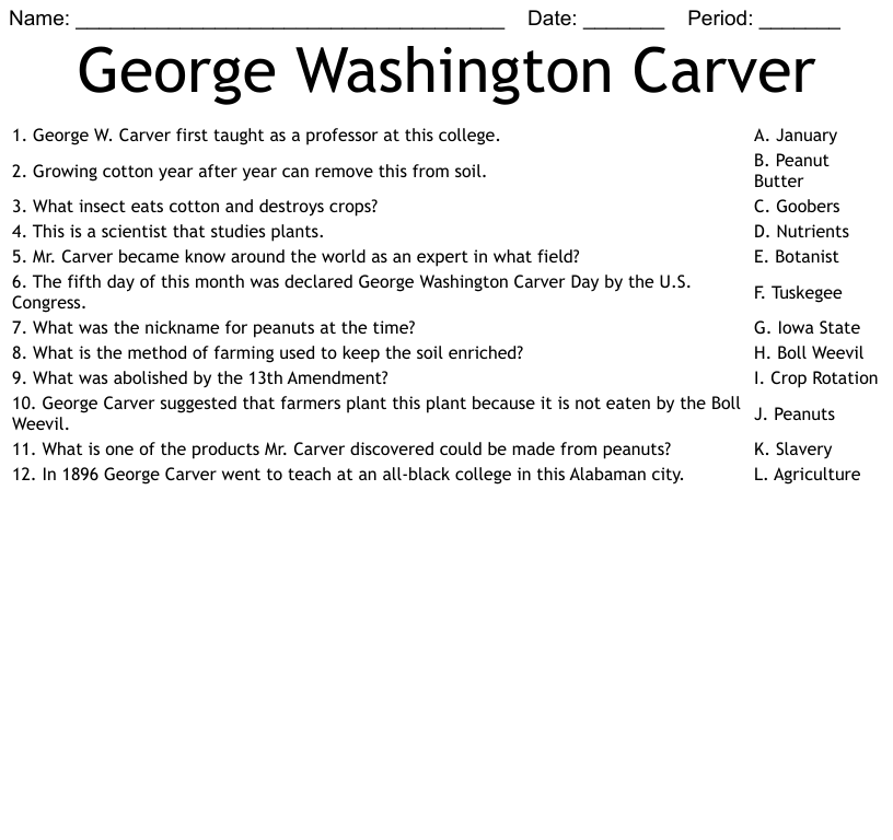 George washington carver worksheet