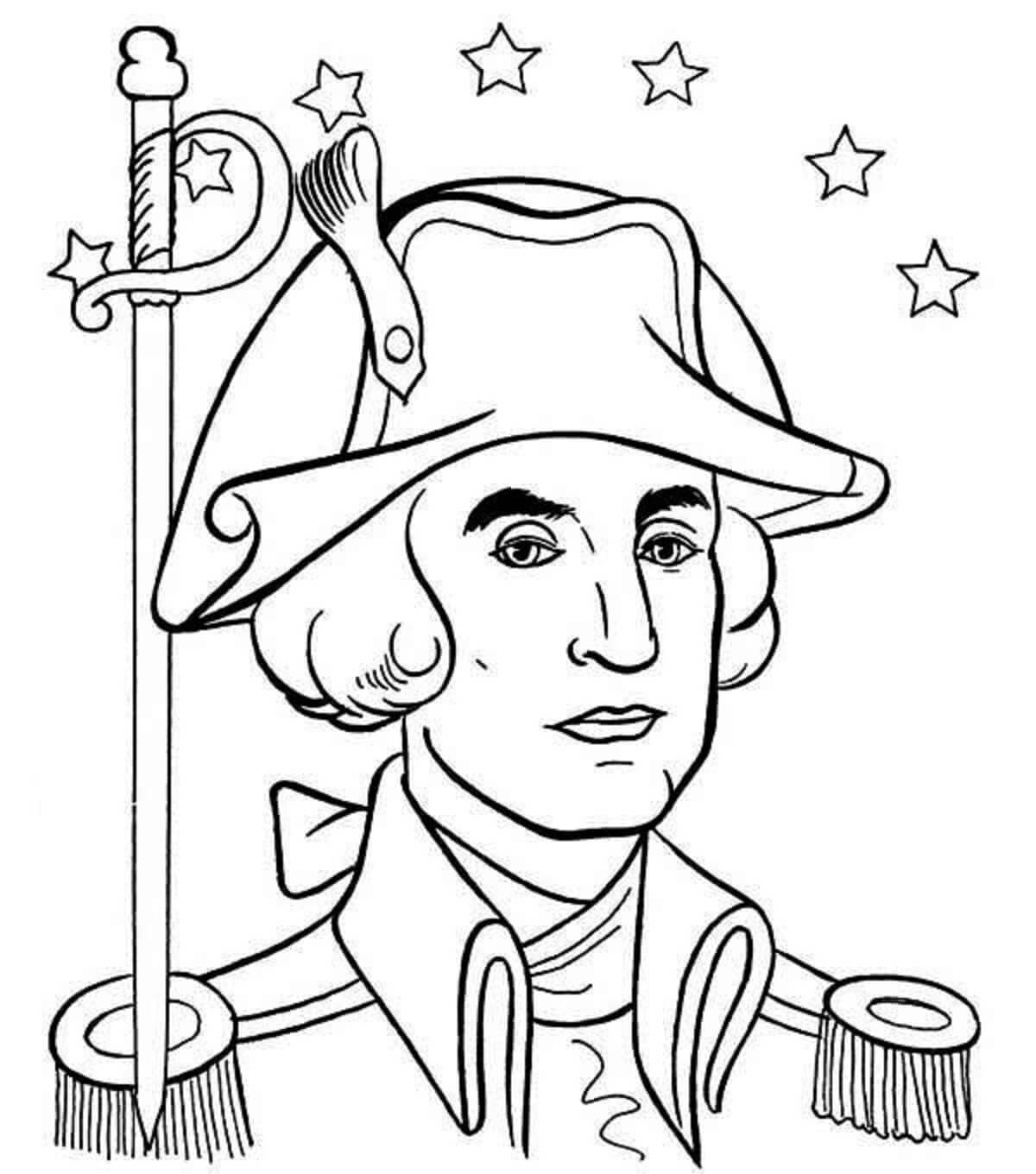 Portrait of george washington with stars coloring page