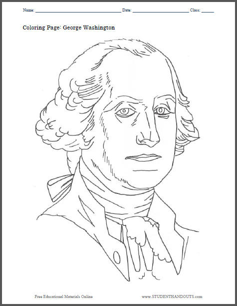 George washington coloring page student handouts