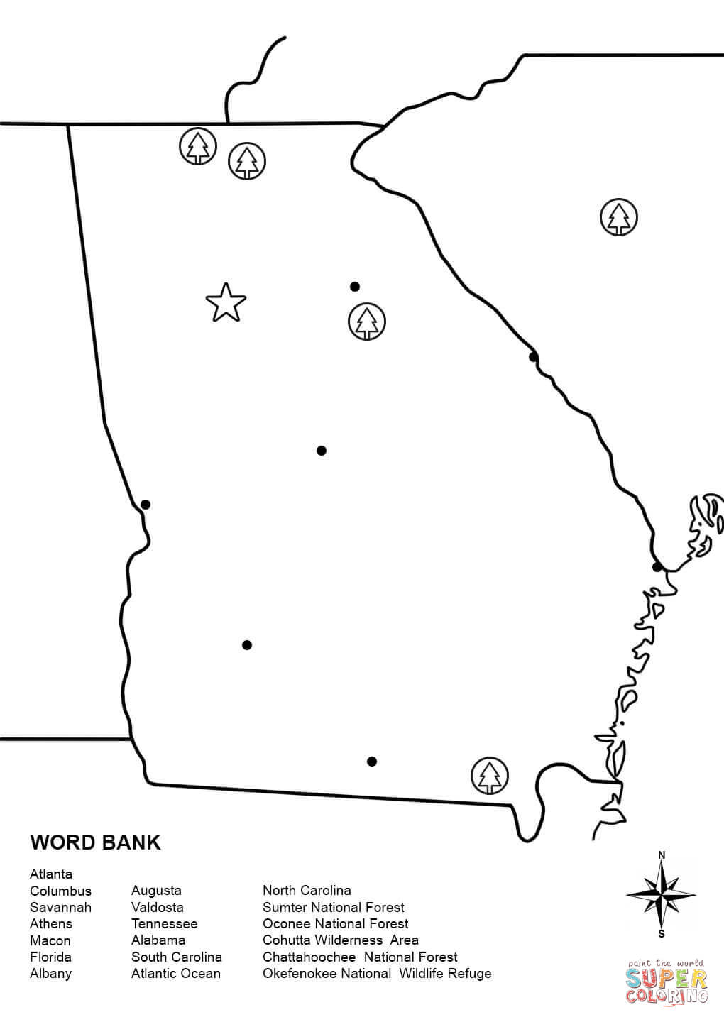 Georgia map worksheet coloring page free printable coloring pages