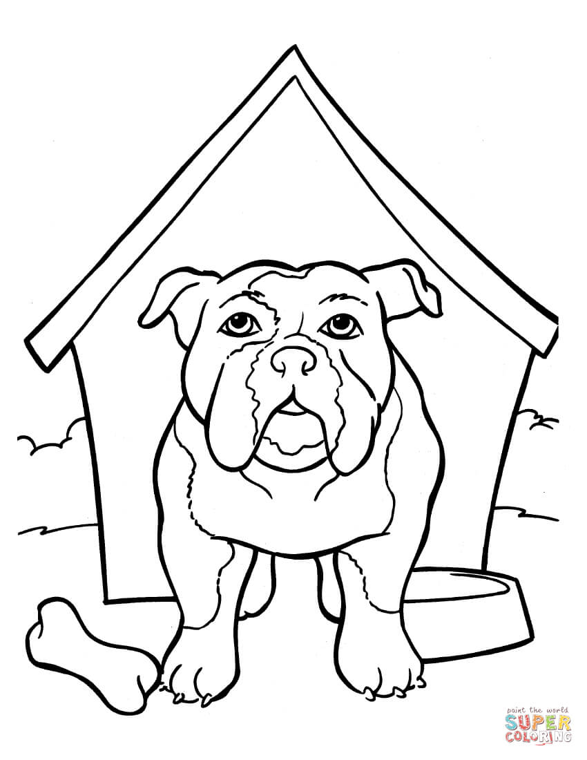 Bulldog is in the kennel coloring page free printable coloring pages