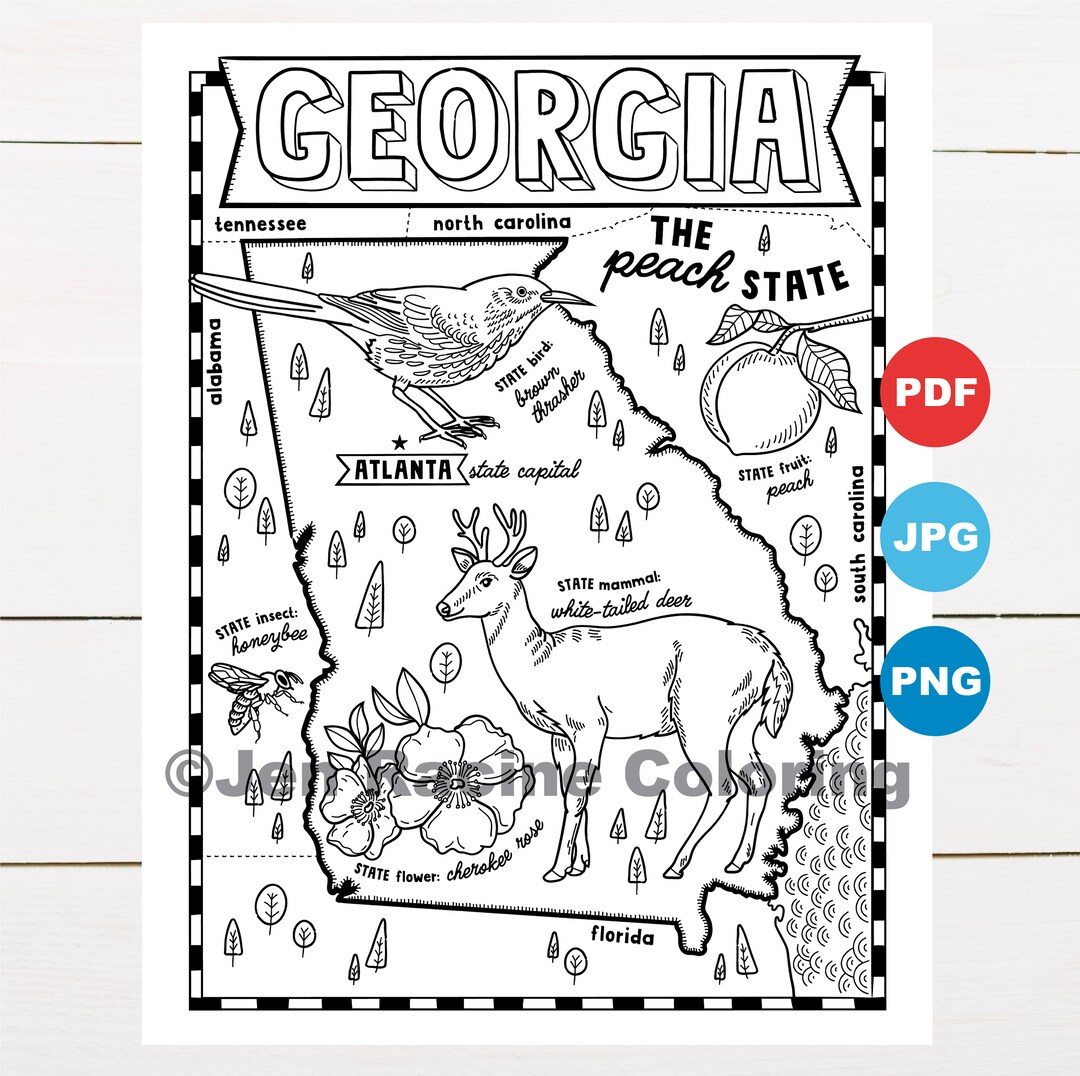 Georgia coloring page united states state map wildlife state symbols flowers coloring pages