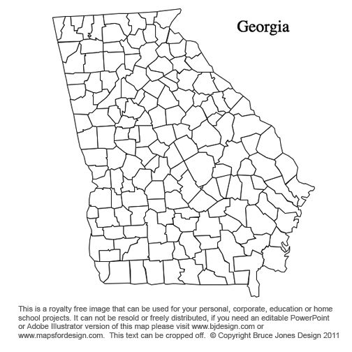 Georgia us state county map blank printable royalty free for presentations county map map historical maps